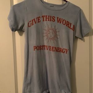 Iight baby blue graphic tee ☀️~ dark orange font